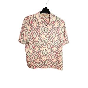 Paradise Collection 100% Silk Men's Large Short‎ Sleeve Shirt Diamond Pattern